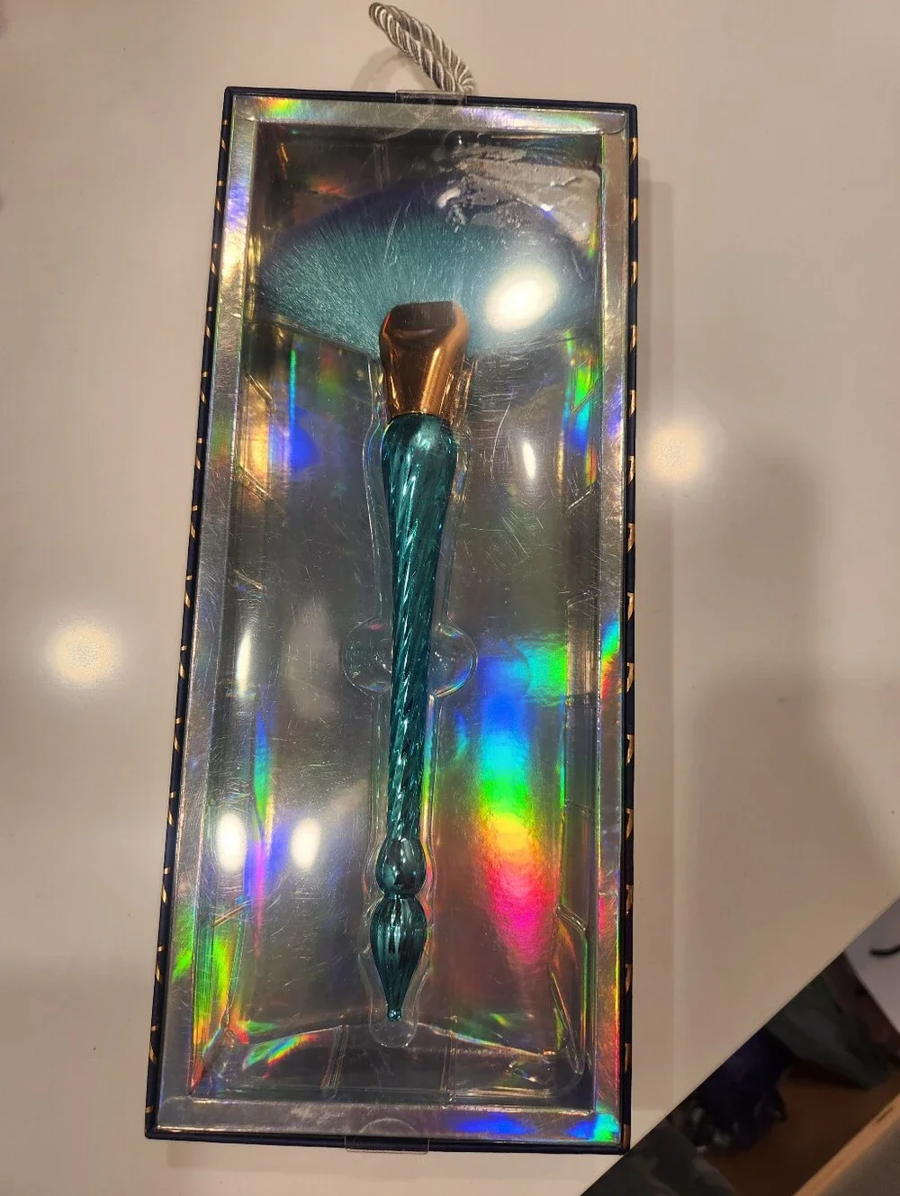 Lot Of 2 Bella Beauty Metallic Teal Make Up Brushes 1 Fan Brush 1 Bronzer Brush